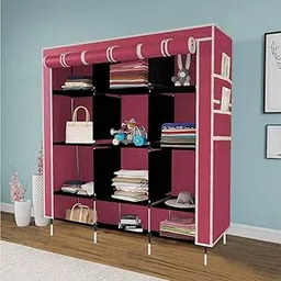 Whitecloud TRANSFORMING HOMES ® 12 Shelves Collapsible Foldable Wardrobe Storage Organizer Shelves for Clothes Racks Fabric Almirah Maroon 88350-picture-12