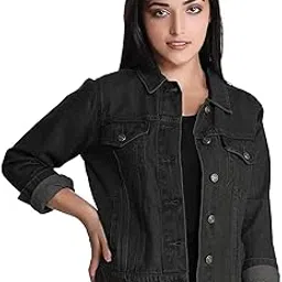 Black Woman short 100% Cotton Denim Relaxed Trucker Jacket 34600-picture-38