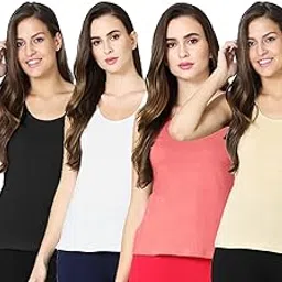 Women Cotton Camisole Combo–Soft Cotton Tank Top, Sleeveless Casual Wear Regular Fit, Comfortable (Pack of 4)-image-0