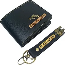 the bling stores The Bling Global Personalized Vegan Leather Wallet & Keyring Combo with Name & Charm,Custom Gift Set for Men, Wallet with Name Engraving,Ideal for Birthday, Rakhi, Anniversary, Corporate Gifts(Black)-picture-25