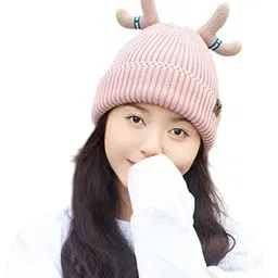 topibaaz Women Beanie Warm Knitted Hat | Soft Fleece-Lined Double Layer Acrylic Wool Christmas Reindeer Antler Hat for Girls Skull Woolen Cap | Freesize-picture-22