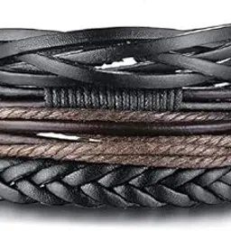 ringzinnie Leather Bracelet for Men | Wing Charm Beaded Wristband | Handmade Boho Accessory | Adjustable Braided Rope Design for Casual Wear-picture-24