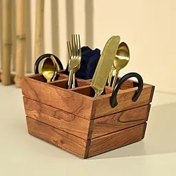 Brick Brown ® Premium Wooden Boat Shaped Utensils Cutlery Caddy/Holder 5 Section with Handle | Spoon Stand for Kitchen | Cutlery Holder for Dining Table | Wooden Cutlery Stand Storage Organiser-picture-54