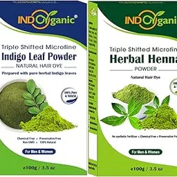 Indo Organic Natural Indigo Powder and Herbal Henna Powder Combo for Black Hair Colour (100 + 100g=200g)-image-73