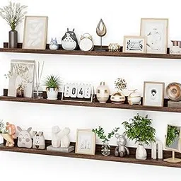 Wefour Floating Wall Shelf Set, 36 Inches Length, 3 Sizes, Walnut Brown Wooden Display Shelves with Mounting Hardware (Walnut, 48 inches, 1)-picture-33