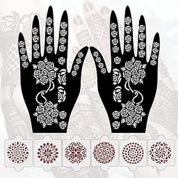 Ivana's Pack of 8 Pcs (2 Pcs Heena Stencil Tatto + 6 Pcs Laser Cut PVC Reusable Heena Stencils), Heena Mehandi Sticker, Mehandi Stickers for Full Hand for Women, Girls and Kids, Easy to Apply, IVH-36-picture-12