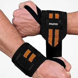 Munro Wrist Supporter for Gym, Weight Lifting Straps with thumb loop, Professional Wrist Support for Men and Women, Wrist Strap made of Elastic and Velcro for weighlifting, powerlifting, workout, Crossfit, Strength Training and Exercise. (FLUORESCENT ORANGE/ BLACK)-image-91
