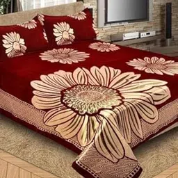 FABRIC EMPIRE Premium Velvet Double Bed Cover with 2 Pillow Covers_Size-90X100 Inch_Colour-Maroon-image-90