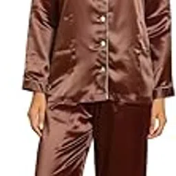 g-ka Women's Satin Pajama Set – Long Sleeve Button-Down Top with Matching Pants, Soft Sleepwear Loungewear-picture-33