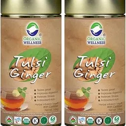 Organic Wellness Tulsi Ginger Tea 100g Tin Pack of 2 | Herbal Blend of Tulsi and Ginger | Rich in Antioxidants | Supports Digestion | Relieves Stress | Helps Motion Sickness | Boosts Metabolism-picture-13