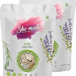 She Made Foods Crackers Biscuit - Pack of 2, Mixed Herb Flavour, Vegan & Gluten-Free Snack, Healthy Baked Crackers, Tasty Gourmet Bites (150 Grams Each)-picture-28