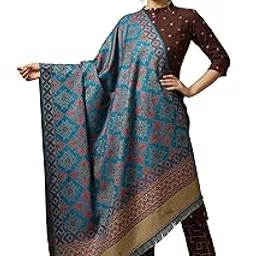 Ravaiyaa - Attitude is everything Women's Ultra Soft Wool Cashmere Blended Shawl with Foulard Weave (100 x 200 cm) (Arabic Blue)-image-25