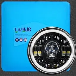 110W SKULL Headlight HJG ORIGINAL Round 7' LED 12V, Compatible with Bullet STD 350, Classic 350, Hunter 350, STD 350 R.B & Classic 350 R.B, Thar & Himalayan (Black,7 Inch)-picture-20