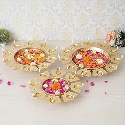 Pack of 3 Decorative Urli Bowl for Floating Flowers Home Decor Item (Golden, Iron with Brass Finish) - Diwali Decoration Items for Home Decor Living Room Table Pooja Room Office-picture-22