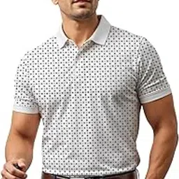 adro Men's Cotton Printed Polo Tshirt | 220 GSM Interlock Fabric | Slim Fit | Skin-Friendly Ink | Milk White Golf-Inspired Pattern T Shirt for Casual & Office Wear-picture-48