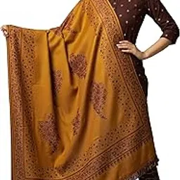 Ravaiyaa - Attitude is everything Woven Jacquard Design with Woven Kashmiri Paisleys, Soft and Warm Faux Wool Shawl for Women's (Mustard Yellow)-picture-38