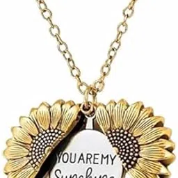 MARMORIS ECOM Sunflower 'You Are My Sunshine' Message Pendant Necklace, Golden Flower Necklace for Women & Girls, Unique Openable Locket with Chain, gift for her,girlfriend-picture-46