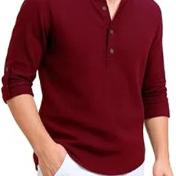 deemoon Men's Cotton Blend Solid Regular Fit Full Sleeve Short Kurta | Men's Trendy Short Kurta-picture-52