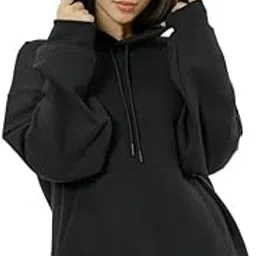 Women's Black Hooded Sweatshirt with Printed Design, Cotton Blend (in, Alpha, L, Womens Plain)-picture-46