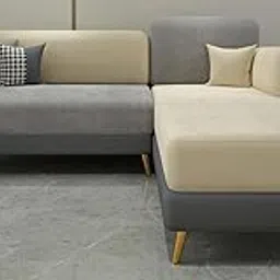 Modern L-Shaped Sectional Sofa, Royal Fabric, 279 x 86 x 86 cm, with Decorative Pillows, Contemporary Living Room Furniture (Grey & Beige, RHS Sofa)-picture-19