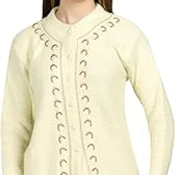 ladywillington Lady Willington Women Woolen Round Neck Self Design Hair Kadai Fabric Cardigan Winter Wear Pure Wool Cardigan for Women Long Cotty Fully Warm-picture-19