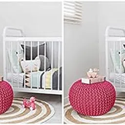 FR Creations Cotton Pouf Puffy for Living Room Sitting Round Ottoman Bean Filled Stool for Foot Rest - Hand Knitted Cable Style Dori Pouf (Pink 35x35x50 Inches)-Pack of 2-image-73