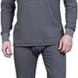zeffit Men Cotton Blend Thermal Set | Full Sleeve Scoop Neck Top & Bottom, Solid Mens Thermals Suit Charcoal-picture-17