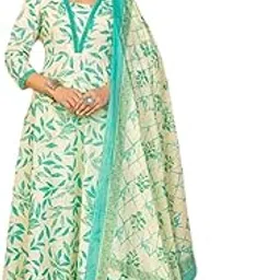 parthvi Women's Printed Rayon Anarkali Kurta & Pant With Dupatta Set-picture-12