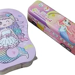 Mermaid Pencil Box and Coin Bank Set for Girls – Metal Stationery Organizer with Lock, Pen & Pencil Case, School Supplies, Birthday Return Gift, Cute & Colorful Design-image-1