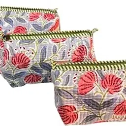 Alfred Edition Travel Accessory:- Quilted Cotton Beauty/Travel Pouches (Set of 3) (Floral Grey)-image-0