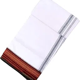 cotton zone Men's White Cotton Handloom Lungi Mundu With Golden Double color Red Green Border 2m pack of 1-picture-16