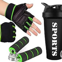 COOL INDIANS Fitness Combo of Gym Shaker,Gym Glove and Mini Gripper for Gym&Fitness Kit|Gym Shaker|Gym Workout Gripper|Workout Gym Gloves with Foam Hand Gripper Support for Men&Women (Green)-picture-32