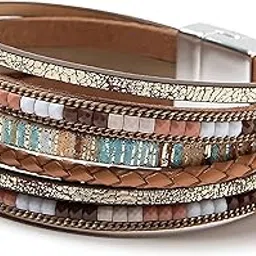 bharatbazaar Bohemian Bracelets for Women, 1PCS Stylish Leather Bracelet with Multilayer Design, Stack Bracelets for Women, Fashion Jewelry Accessories for Women, Unisex Leather Bracelet-picture-50
