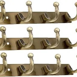 GHAR DWAR Heavy Duty Goli Stainless Steel Cloth Hanger Suitable for Bathroom Bedroom Kitchen Wall Hook Rail Hanging Scarf, Coat,Keys Tie Clothes Towel Door Robe Hanging (Pack Of 3, Brass Antiqu 4 Pin)-picture-17