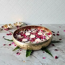 DARPAN KALA Decorative Round Urli Bowl for Floating Flowers and Tealight, Traditional Decor, Festive and Wedding Decor Urli (10 inch)-picture-20