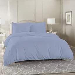 Dreamly Linen - Zipper Closer Quilt Cover Single Bed with Solid Pattren (60x92 Inch)-Light Blue Solid-image-35