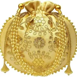 b cherry Women's Amara Round Potli Gold Ladies Purse Handbag | Embroidered Women Potli Bag | Traditional Indian Goody Bags | Drawstring Bags for Wedding-picture-36