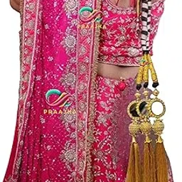 PRAAJKA Punjabi Parandi Hair Accessory with Mirror Braid Tassels | Hair Extensions for Girls and Women | Traditional Ethnic Paranda Long Hair Plait for Weddings, Festivals & Party-image-0