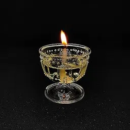 Glass Niranjan for Pooja, Puja samagree, Akhand Diya Mandir, Cotton Wick lamp Diyas Decorative Oil Lamp,Diwali Gifts, Home, Decor (Diameter: 6cm, Height: 5.5cm)-picture-17