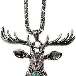 stylewell Unisex Silver Color Stainless Steel Deer Head Stag Pendant Necklace With Stone-picture-24