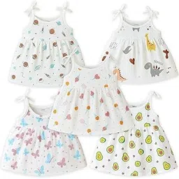 king born baby & kids garments 100% Organic Cotton Newborn Baby Girls Sleeveless Dress | Casual Muslin Frock Infant with Multiple Cute Prints-picture-43