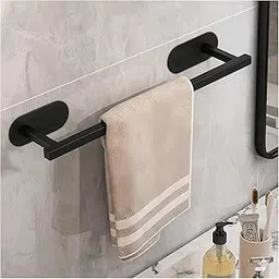 Modern Wall Mounted Towel Rack, Glossy Black Metal, Steel-Bar Bathroom Organizer with Ladder Design, Space Saving Storage Solution-image-89