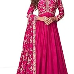 shampysky Women's Chinon Stitched Gown with Dupatta Full Sleeve Embroidered Anarkali Gown (SSW-1244)-picture-26