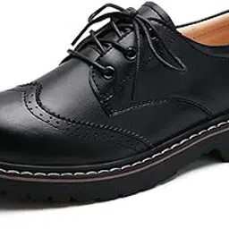 xikete Oxford Shoes for Women,Perforated Lace-up Round Toe Leather Low Heel Brogues Shoe for Girls Ladies Women-picture-25