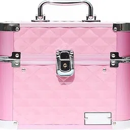 Adson Professional Aluminium Beauty Makeup Cosmetic Metal Vanity Case/Box 2 Slinding Trays with Mirror (Diamond Cut Rose Pink)-picture-48