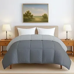 linenaffairs Bed Comforter – Double Size - Dark Grey/Light Grey - 300 GSM Quilt Blanket Rajai – Winter Warm Down Alternative Duvet Insert with Corner Ties-picture-54