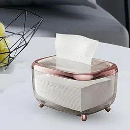 Seafrrzios Tissue Box, Durable Transparent Napkin Box with Lid, Simple Creative Storage Box, Clear Acrylic Facial Tissue Box, Paper Organizer for Office Home Restaurant Bathroom Desk (Rose Gold)-picture-12