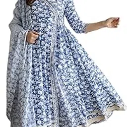 trendmalls Women’s Pure Cotton All Over Floral Print Angrakha Kurta Pant with Dupatta Set-picture-17