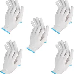 Cotton Plain Winter/Normal Use Hand Gloves Reusable Washable Knitted Cotton Hand Gloves Unisex - Comfortable & Durable | Multi-Purpose Use for Cleaning, Gardening & Driving - (Pack Of 5) White-picture-56