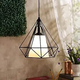 Carsten HL-25 Diamond White Glass Shaped Hanging Light Pendant Light for Ceiling to Decor (Black and White)-picture-47